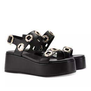 Larroudé Women's Milan Grommet Platform Sandals Black and Gold